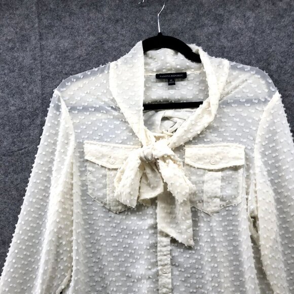 Banana Republic Long Sleev Blouse Womens M Ivory Tie Neck Chiffon Swiss Dot - Picture 3 of 8